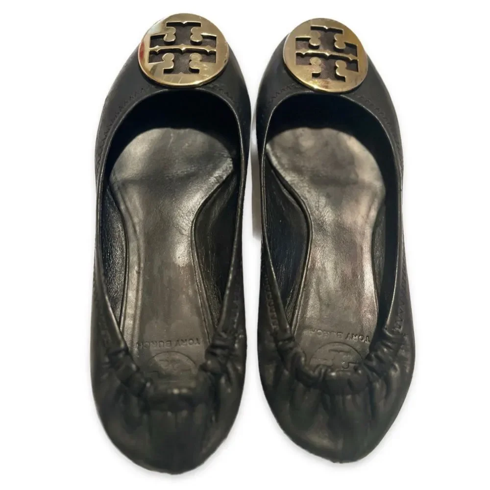 Tory Burch Black Leather Reva Ballet Flats Size 8.5